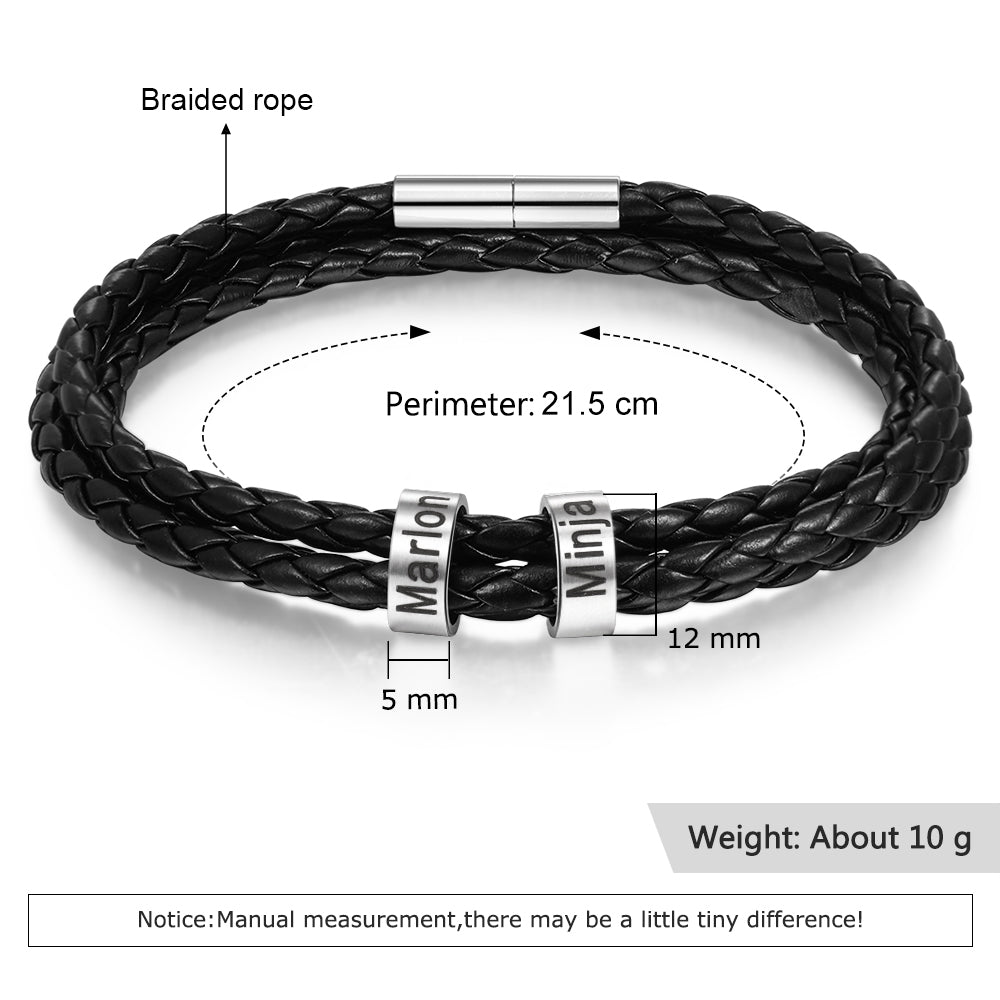 Braided Leather Bracelet with Custom Beads