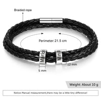 Braided Leather Bracelet with Custom Beads