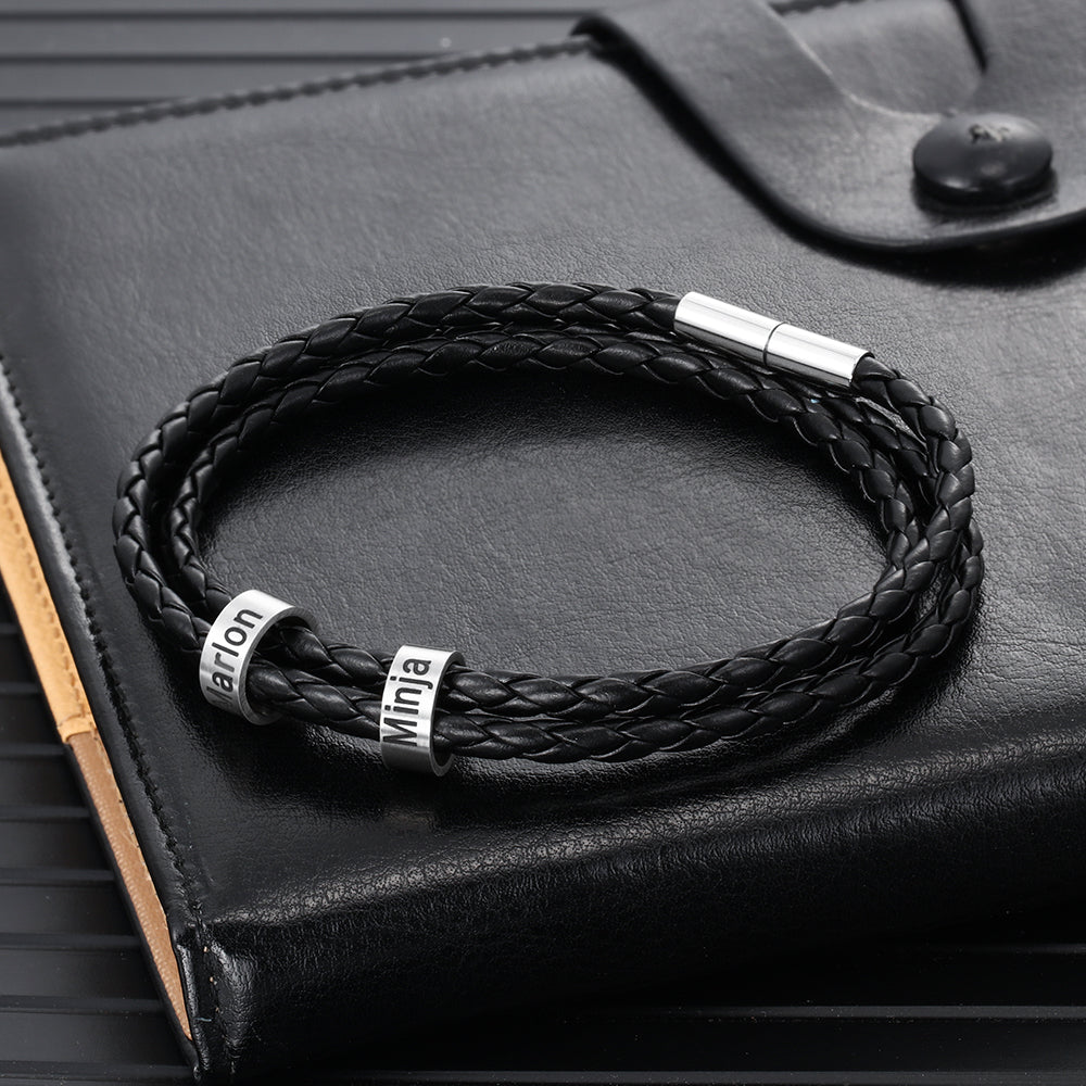Braided Leather Bracelet with Custom Beads