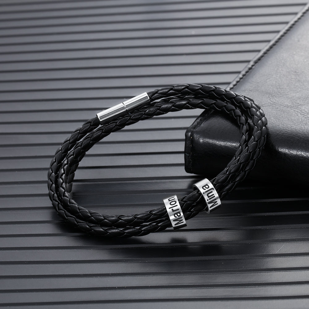 Braided Leather Bracelet with Custom Beads
