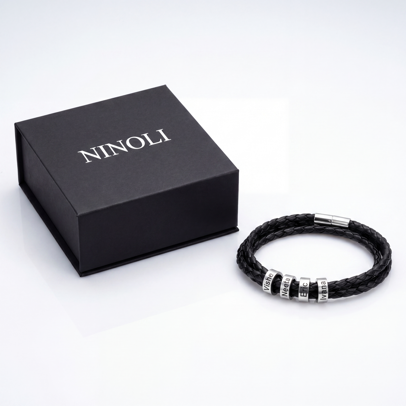 Braided Leather Bracelet with Custom Beads